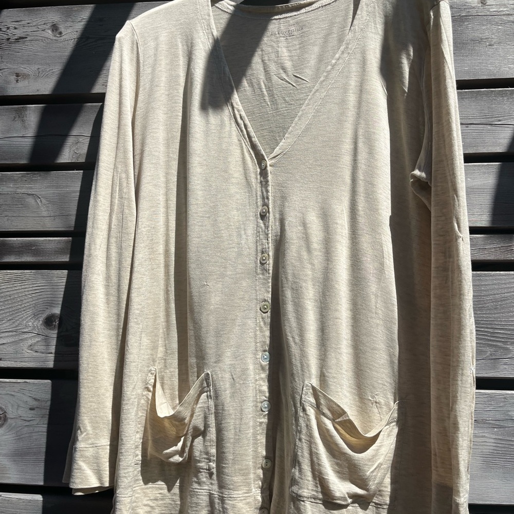 Eileen Fisher Lightweight Tan/Cream Button-Up Cardigan